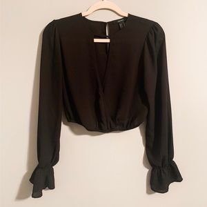 Long Sleeve Sheer Black Crop Top